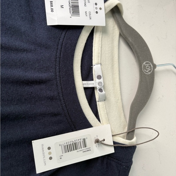Three Dots Navy and Cream Long Sleeve Tee - Picture 3 of 3